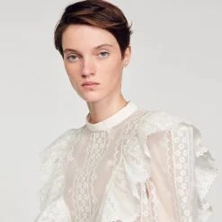Femme SANDRO Top Court En Broderie Anglaise