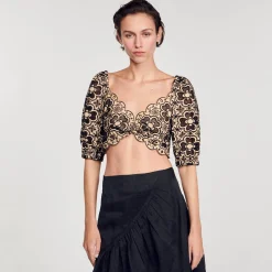Femme SANDRO Top Court En Broderie Anglaise