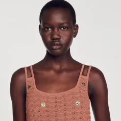 Femme SANDRO Top Court En Maille à Pièces