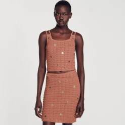 Femme SANDRO Top Court En Maille à Pièces