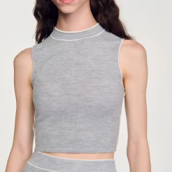Femme SANDRO Top Court En Maille Sans Manches