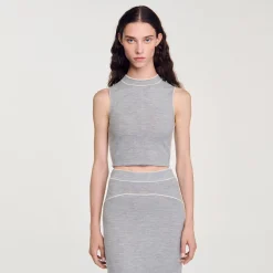 Femme SANDRO Top Court En Maille Sans Manches