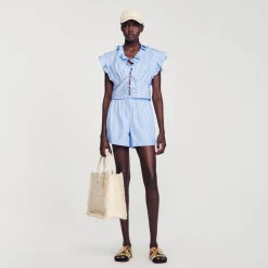 Femme SANDRO Top Court Volanté à Rayures