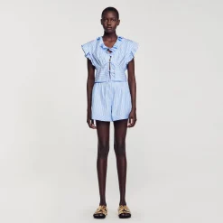 Femme SANDRO Top Court Volanté à Rayures