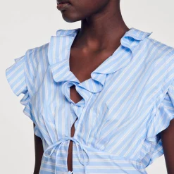 Femme SANDRO Top Court Volanté à Rayures