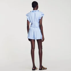 Femme SANDRO Top Court Volanté à Rayures