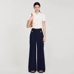 Femme SANDRO Top En Maille à Col Vareuse