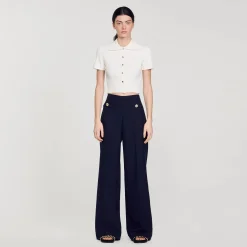 Femme SANDRO Top En Maille à Col Vareuse