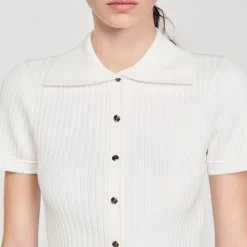 Femme SANDRO Top En Maille à Col Vareuse
