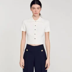 Femme SANDRO Top En Maille à Col Vareuse