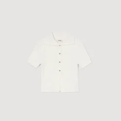 Femme SANDRO Top En Maille à Col Vareuse