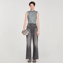 Femme SANDRO Top Smocké à Sequins