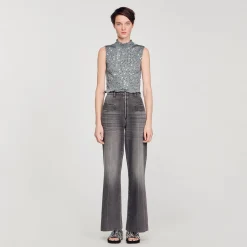 Femme SANDRO Top Smocké à Sequins