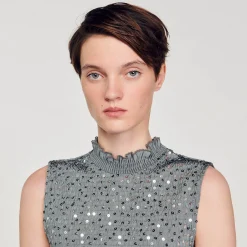 Femme SANDRO Top Smocké à Sequins