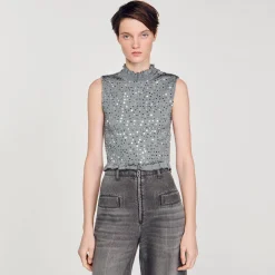 Femme SANDRO Top Smocké à Sequins