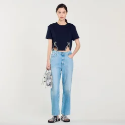 Femme SANDRO T-shirt Court Orné De Strass
