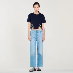 Femme SANDRO T-shirt Court Orné De Strass