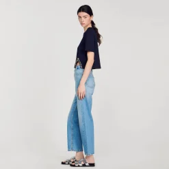 Femme SANDRO T-shirt Court Orné De Strass