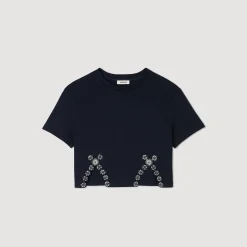 Femme SANDRO T-shirt Court Orné De Strass