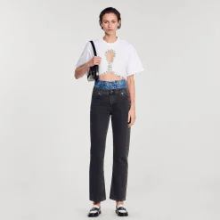 Femme SANDRO T-shirt Court Strassé