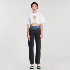 Femme SANDRO T-shirt Court Strassé