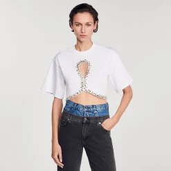 Femme SANDRO T-shirt Court Strassé