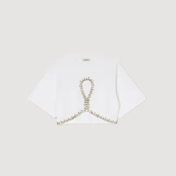 Femme SANDRO T-shirt Court Strassé