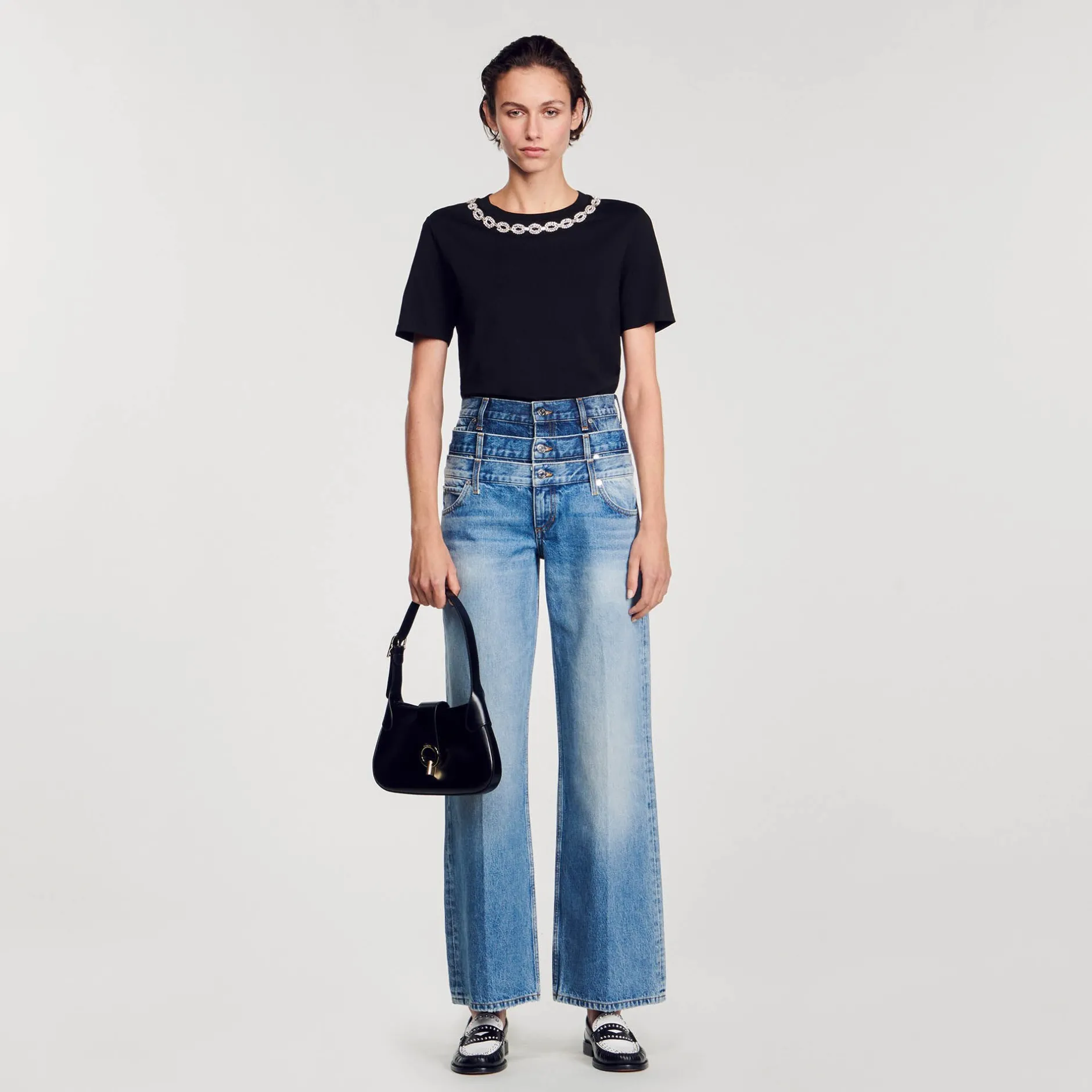 Femme SANDRO T-shirt En Coton Biologique Col Bijou