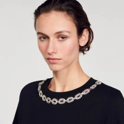Femme SANDRO T-shirt En Coton Biologique Col Bijou