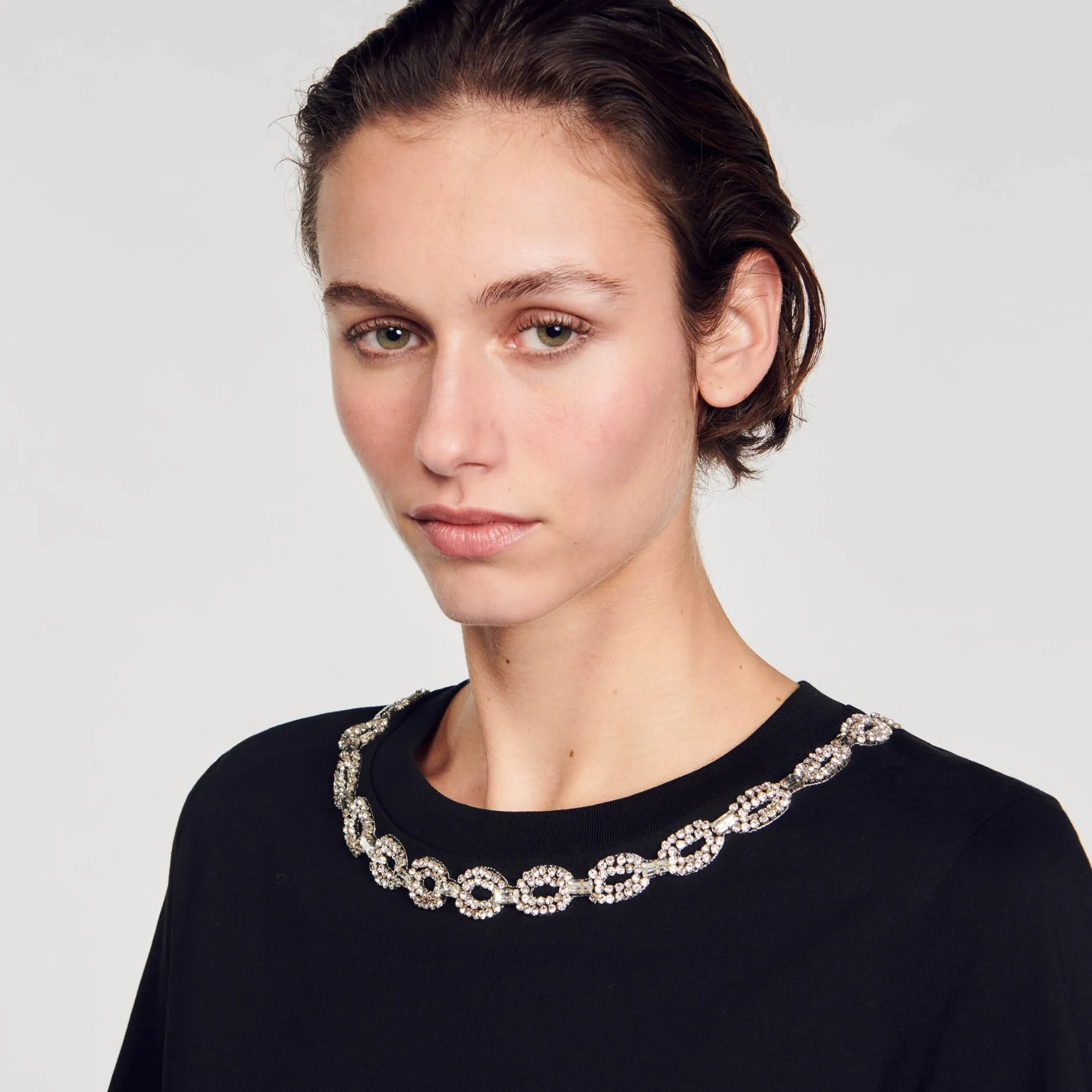 Femme SANDRO T-shirt En Coton Biologique Col Bijou