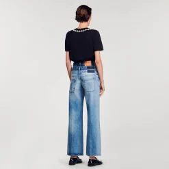 Femme SANDRO T-shirt En Coton Biologique Col Bijou