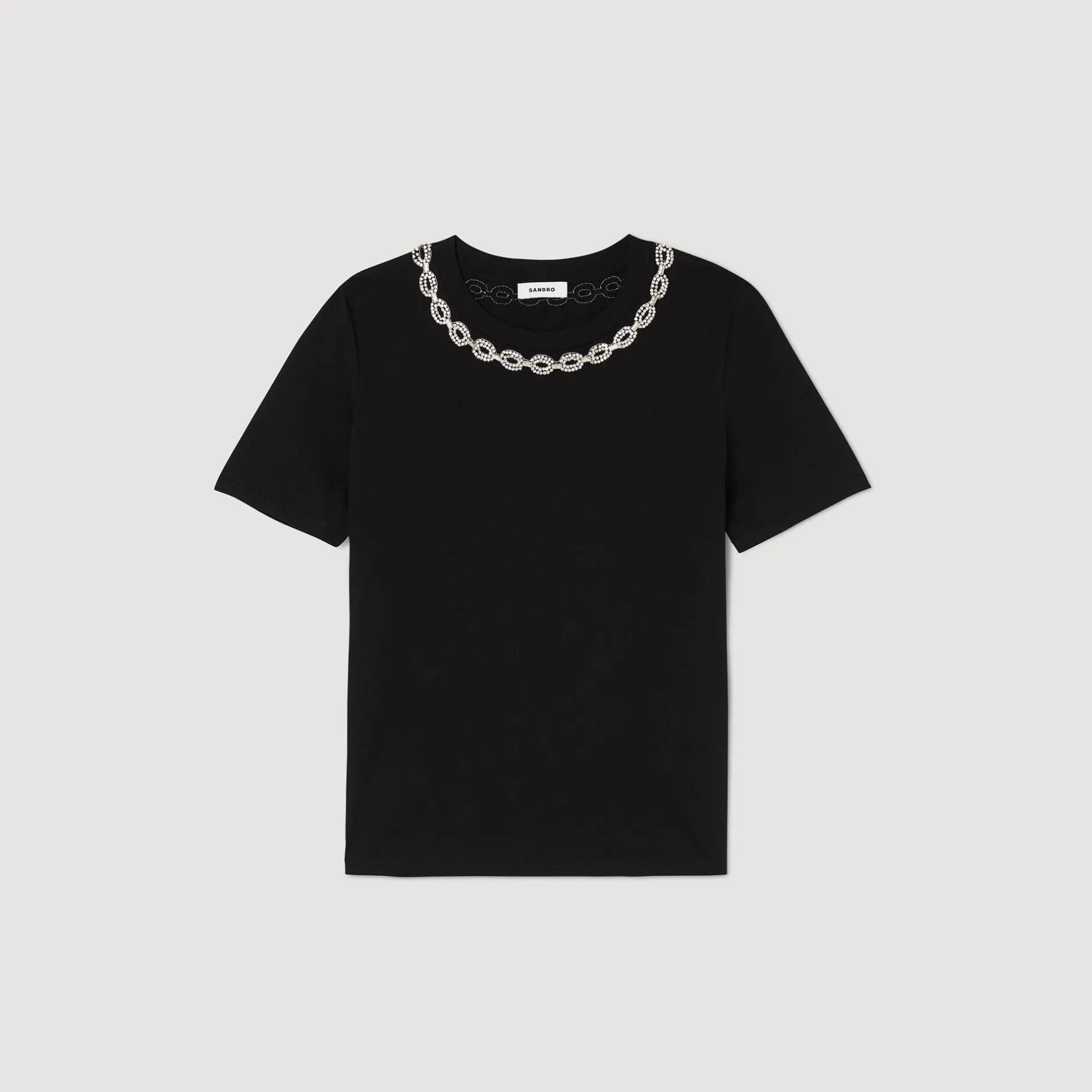 Femme SANDRO T-shirt En Coton Biologique Col Bijou