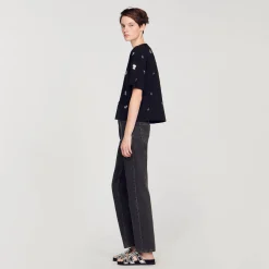 Femme SANDRO T-shirt Orné De Sequins Fleurs