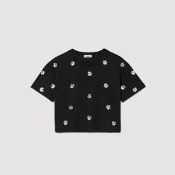 Femme SANDRO T-shirt Orné De Sequins Fleurs