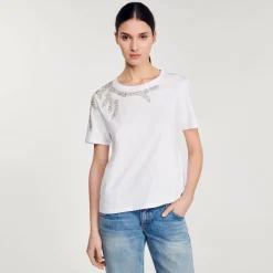 Femme SANDRO T-shirt Orné De Strass