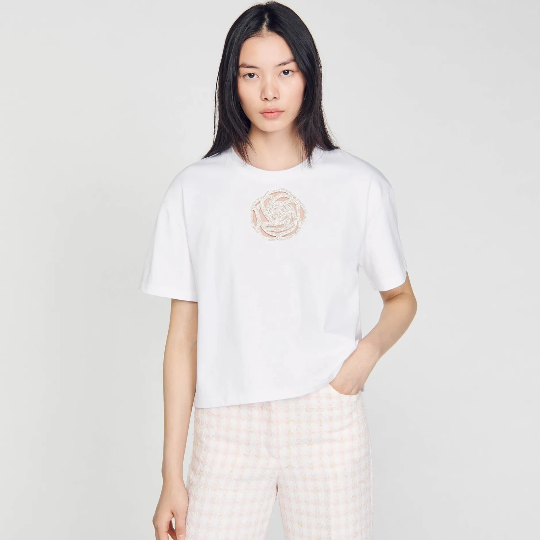 Femme SANDRO T-shirt Rose Strass