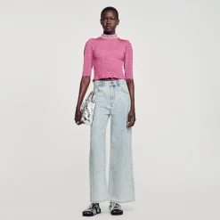 Femme SANDRO T-shirt Smocké Imprimé