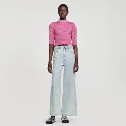 Femme SANDRO T-shirt Smocké Imprimé