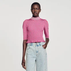 Femme SANDRO T-shirt Smocké Imprimé