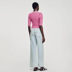 Femme SANDRO T-shirt Smocké Imprimé