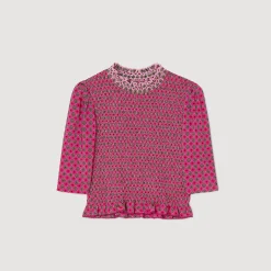 Femme SANDRO T-shirt Smocké Imprimé