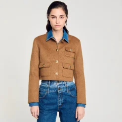 Femme SANDRO Veste Courte à Boutons
