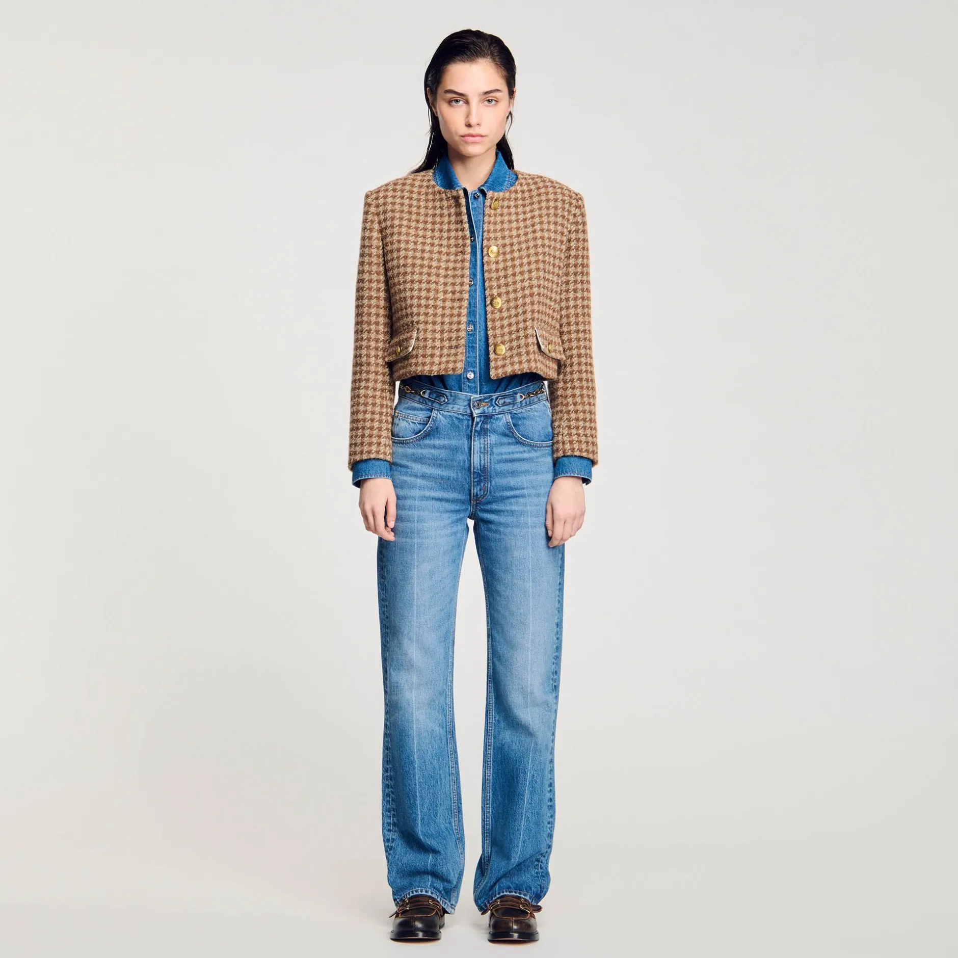 Femme SANDRO Veste Courte à Carreaux