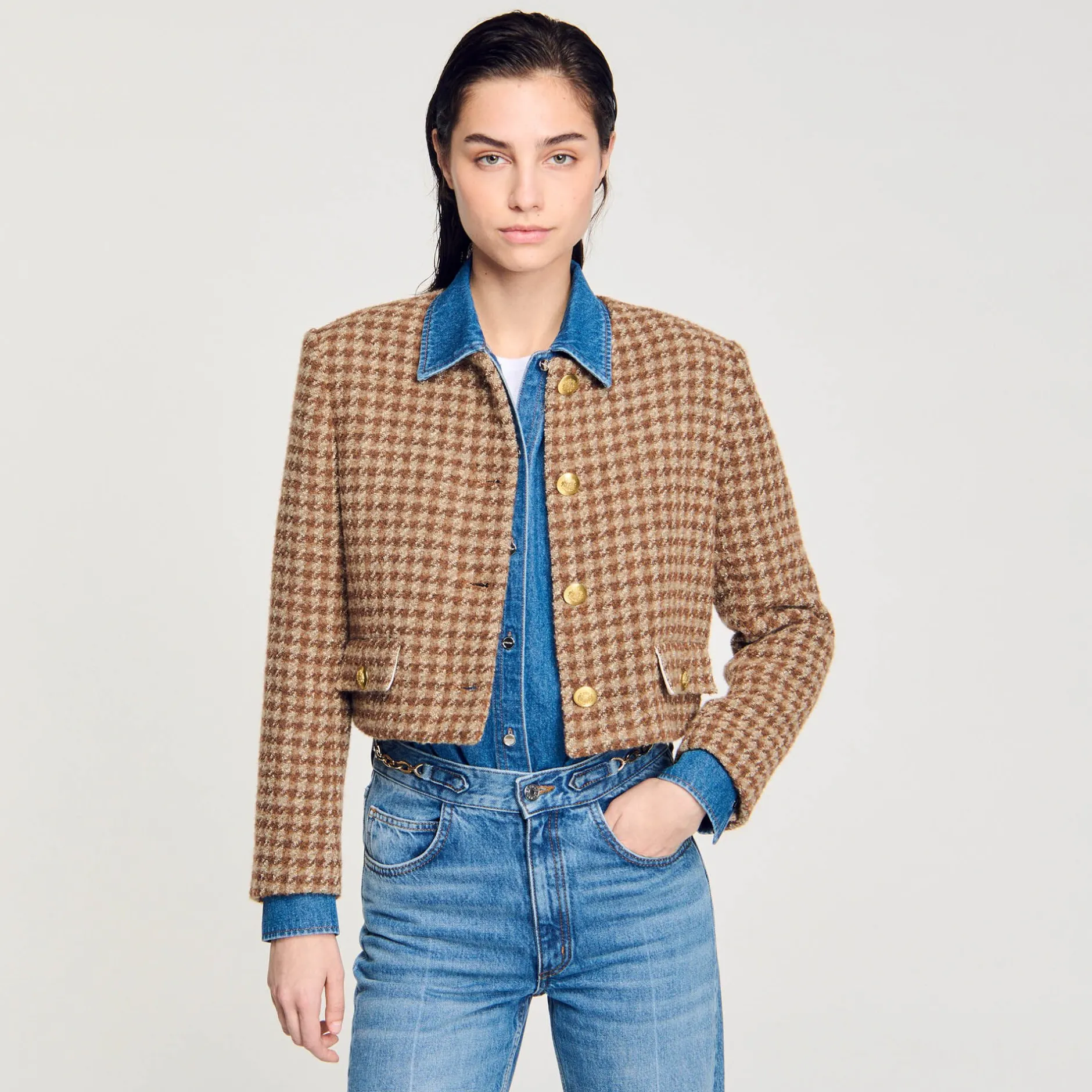 Femme SANDRO Veste Courte à Carreaux