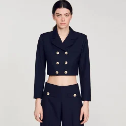 Femme SANDRO Veste Courte à Double Boutonnage