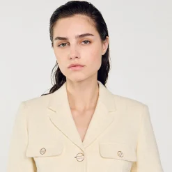 Femme SANDRO Veste Courte Boutonnée En Tweed