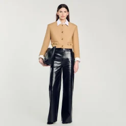 Femme SANDRO Veste Courte En Laine Mélangée