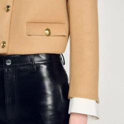 Femme SANDRO Veste Courte En Laine Mélangée