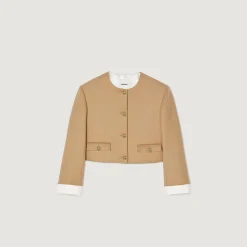 Femme SANDRO Veste Courte En Laine Mélangée