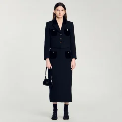 Femme SANDRO Veste Courte En Tweed Velours